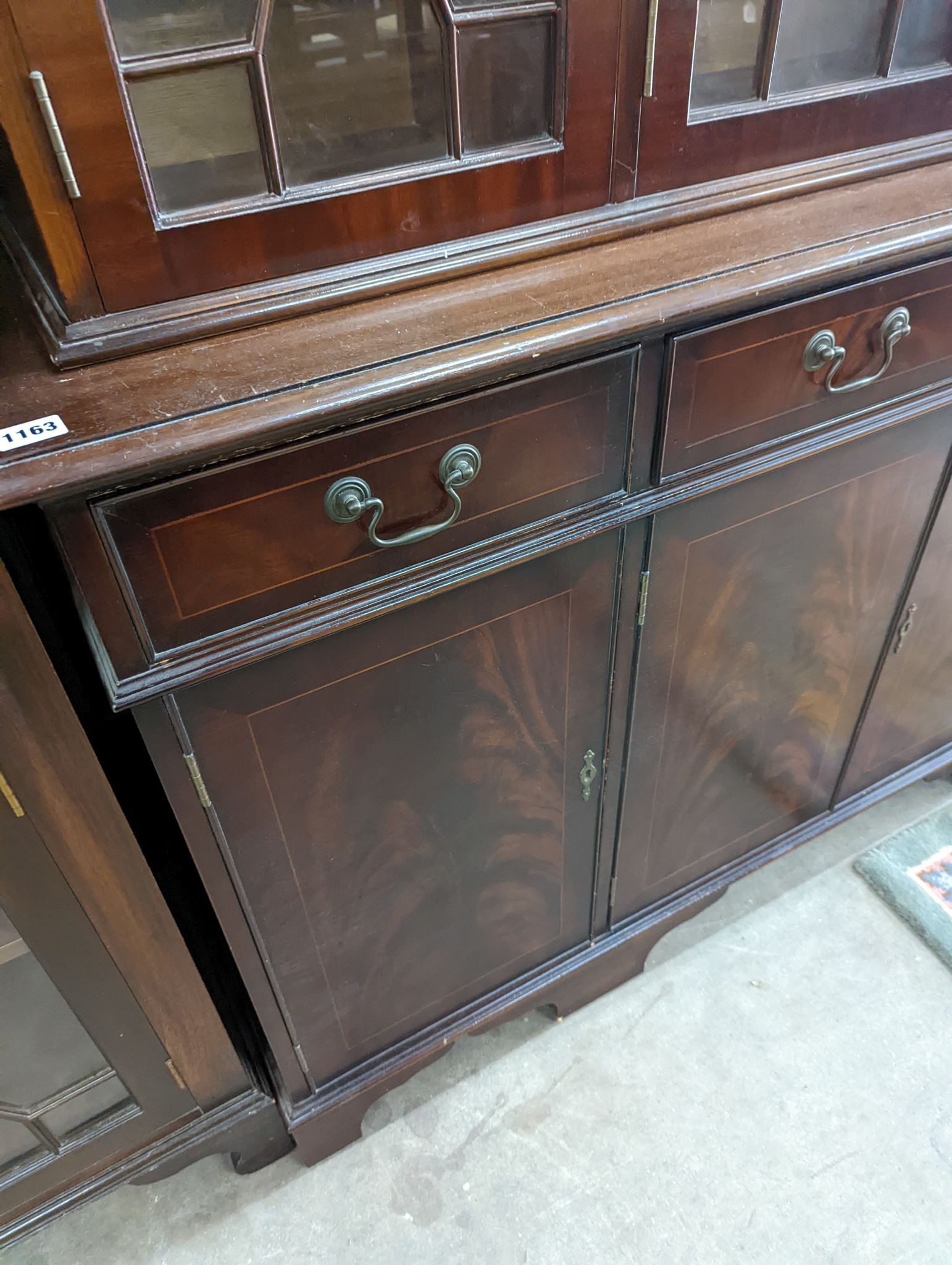 A reproduction George III style mahogany library bookcase, length 154cm, depth 41cm, height 193cm